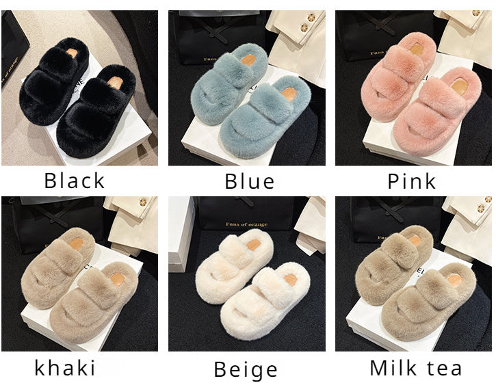 Large Size Fashion Soft 7Cm Outside Wearing Fluffy Slippers Female Flat Flip-Flops Autumn New Thickened Slippers