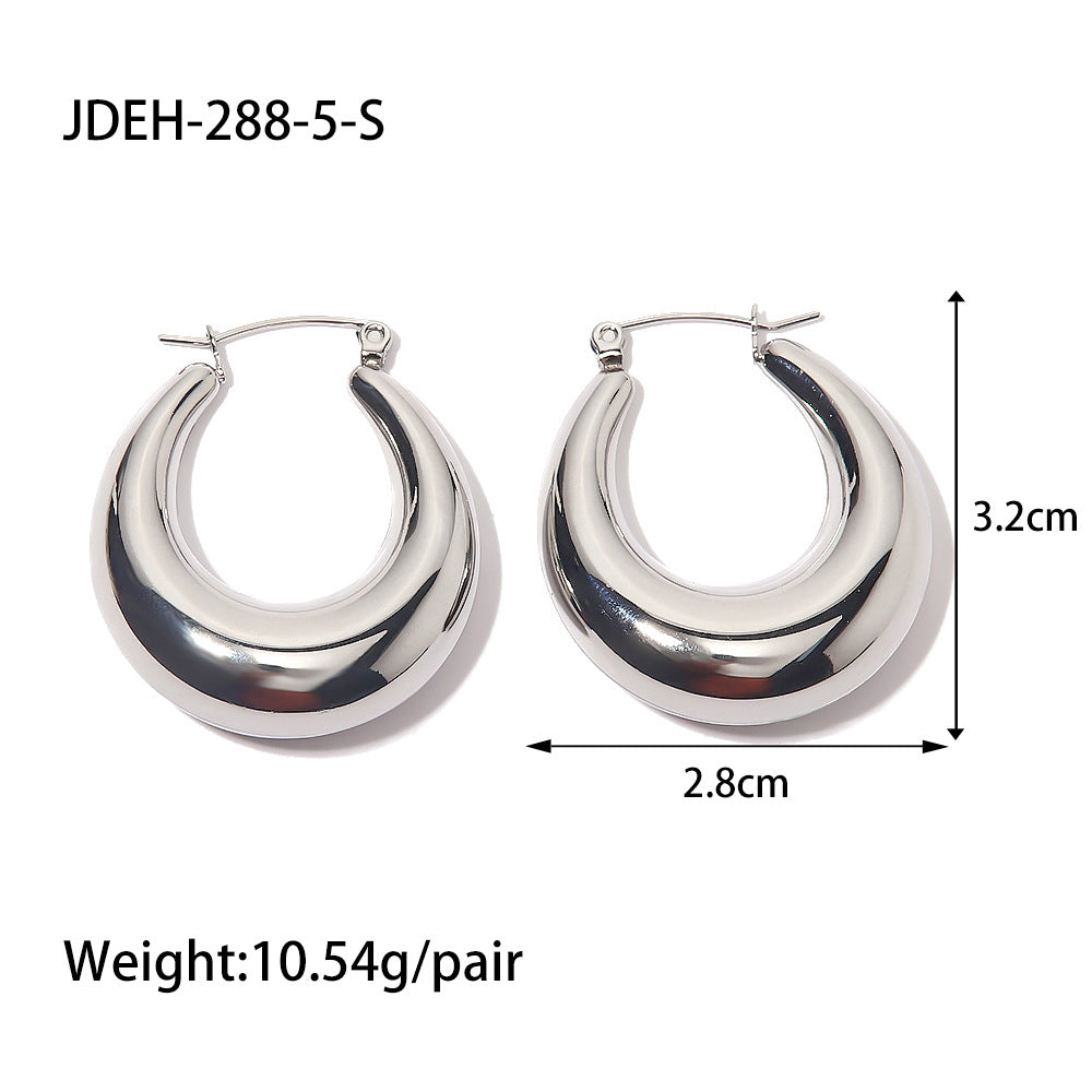 5pcs Steel Color Stainless Steel Smooth Hollow Earrings Blogger With Fashion All Round Hoop Earrings Girl