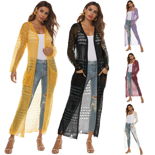 Women's Knitted Sweater Large Pocket Long Cardigan Casual Coat Multi-Color