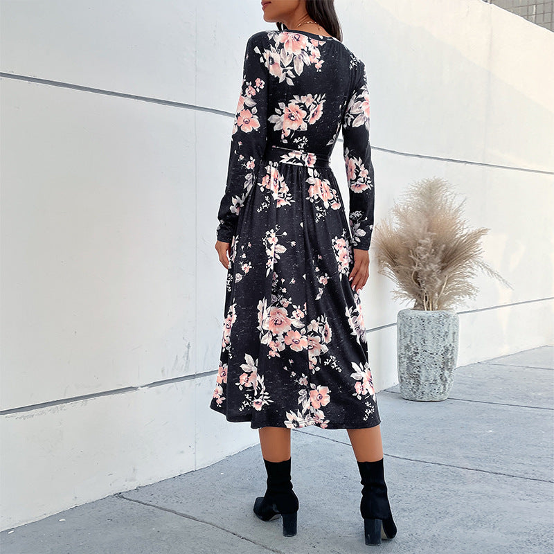 New Women Long-Sleeved Flower Autumn Dress