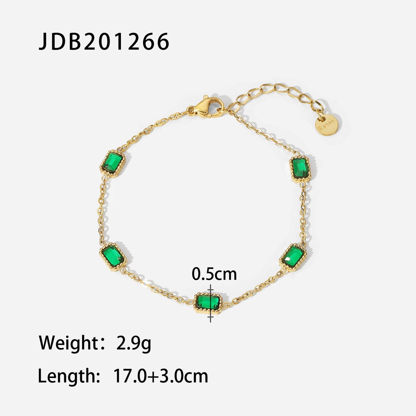 5pcs Women's New Bracelet 14K Gold Multiple Square Green Zircon Bracelet Titanium Steel Fashion Bracelet Jewelry Women