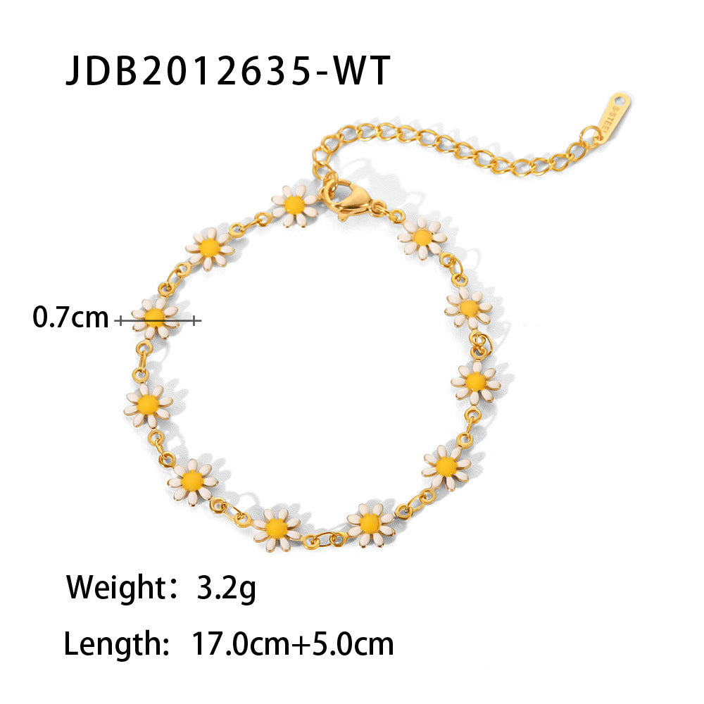 5pcs New Titanium Steel Jewelry Necklace Bracelet 18K Gold White/Color Small Daisy Chain Necklace Bracelet