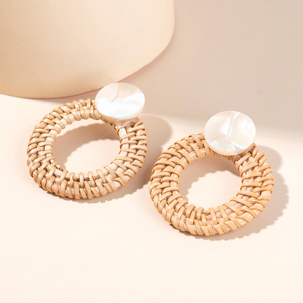 5 pairs Holiday Rattan Earrings For Women Spring And Summer Raffia Woven Earrings Temperament Earrings