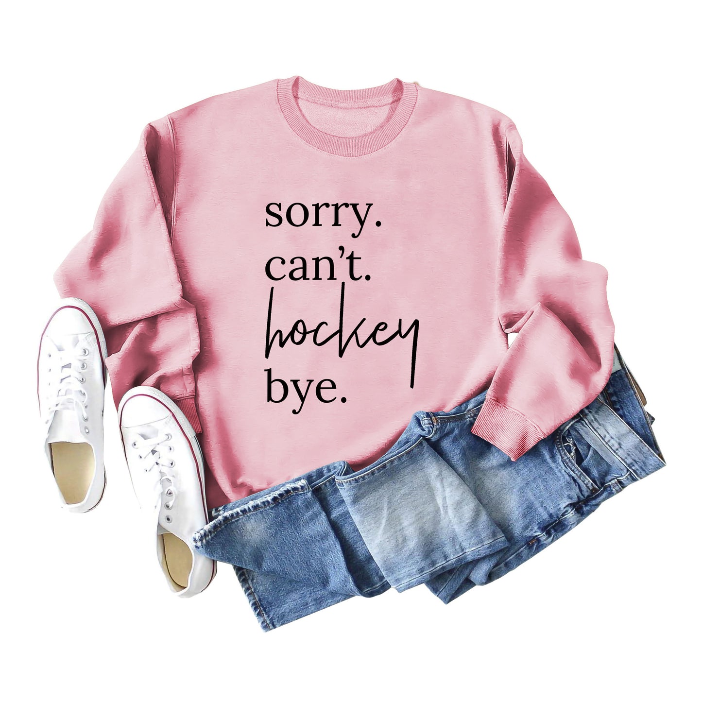 Casual Long Sleeve Sorry Can't Hockey Bye Women's Round Neck Loose Sweater