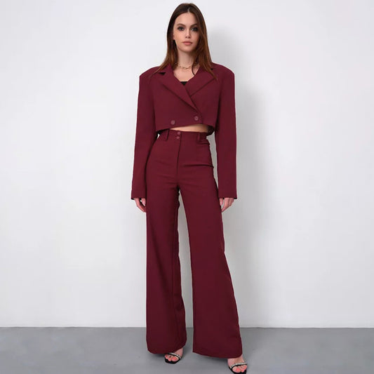 Fashion Commuter Small Suit High-Waisted Wide-Leg Pants Two-Piece Suit New Autumn And Winter Women's Wear