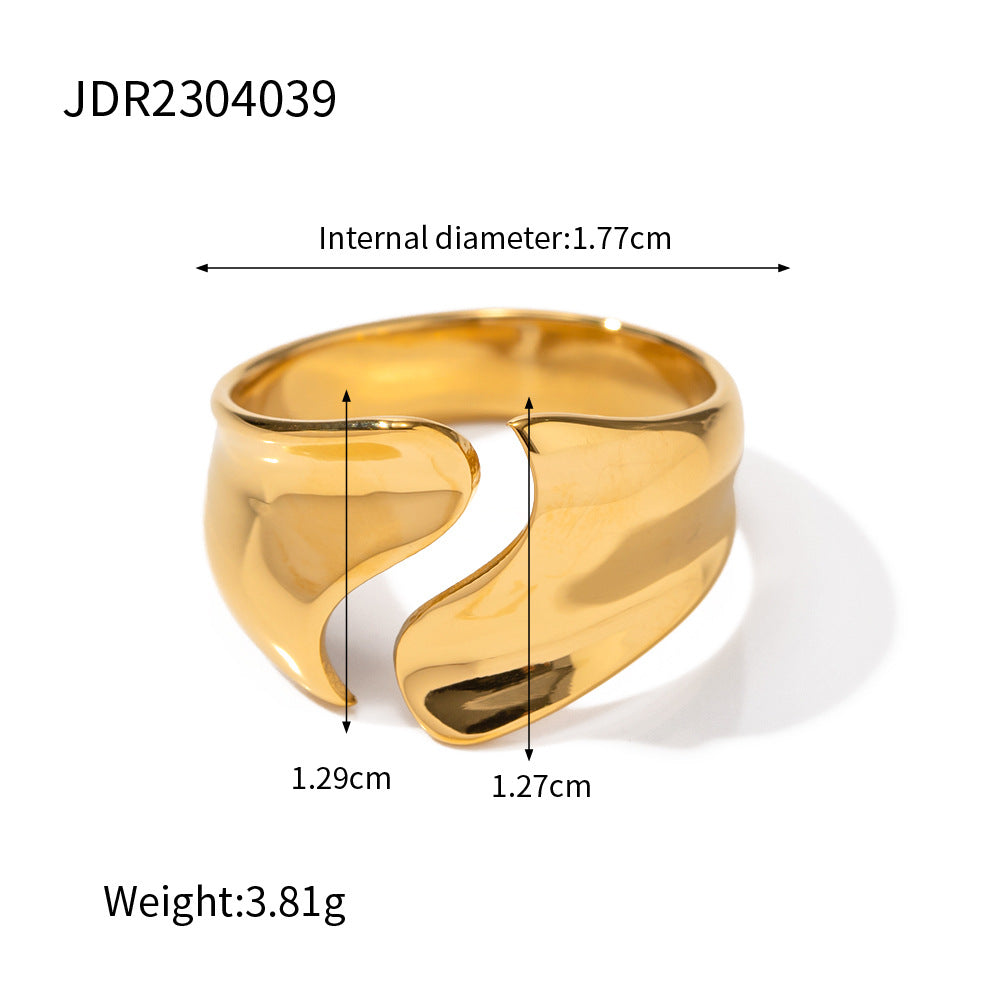 5pcs Niche Design Exaggerated Style 18K Gold Plated Stainless Steel Curved Ring Open Ring Does Not Fade Jewelry