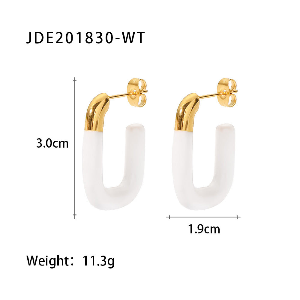 5pcs New Fashion Gold-Plated Stainless Steel Earrings Creative Dripping Oil White Earpin Jewelry