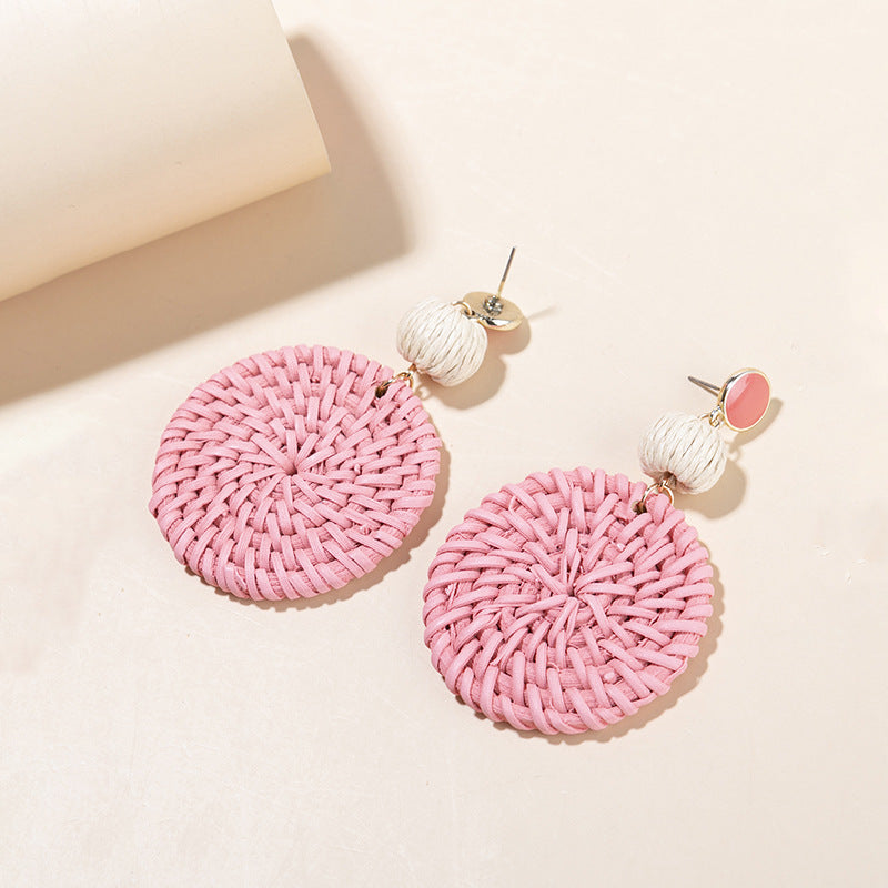 5 pairs Holiday Rattan Earrings For Women Spring And Summer Raffia Woven Earrings Temperament Earrings