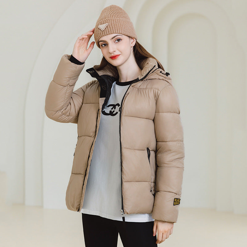 New Interior Comes With Heating Black Five-Grid Cotton-Padded Jacket Black Gold Short Men And Women With The Same Thickened Northern Cold Resistance