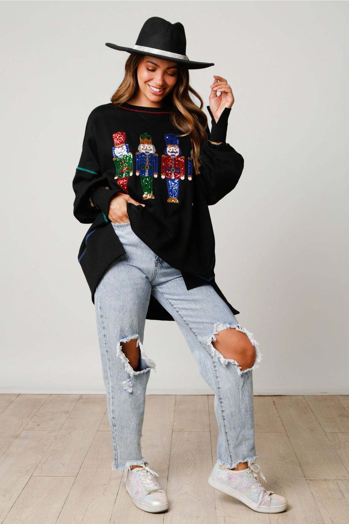 New Women's Christmas Sweet Sequthickened Long Sleeve Hoodie