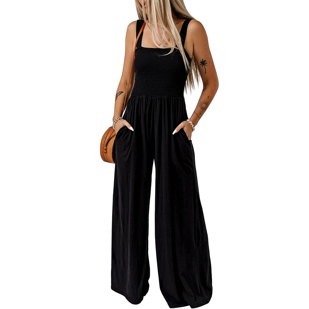 Simple High Waist Knitted Off-The-Shoulder Broadfoot Pants Women Play With Pure Black One-Piece Pants Women