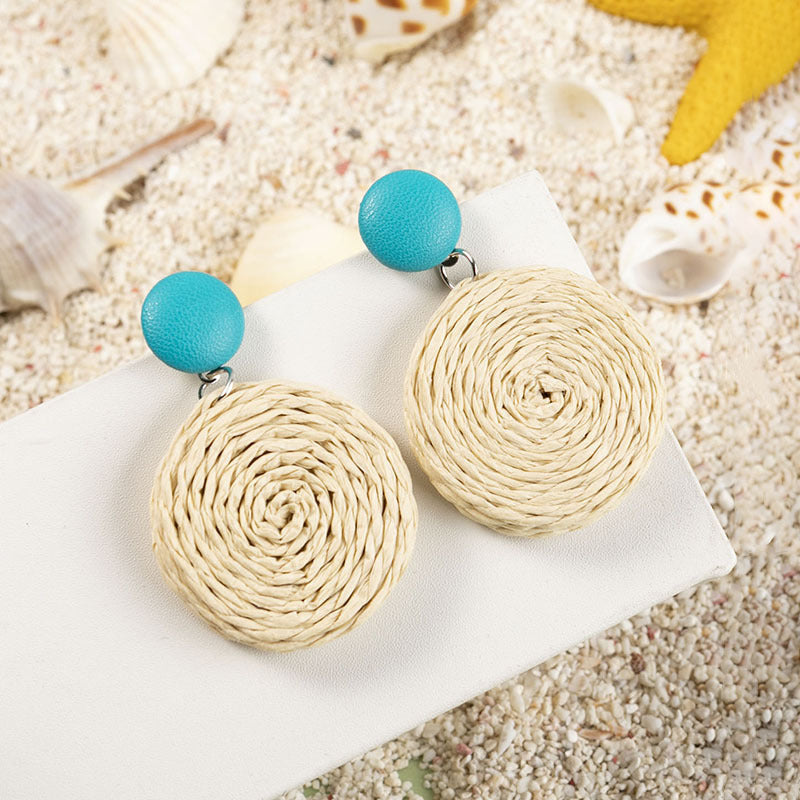 5 pairs Holiday Rattan Earrings For Women Spring And Summer Raffia Woven Earrings Temperament Earrings