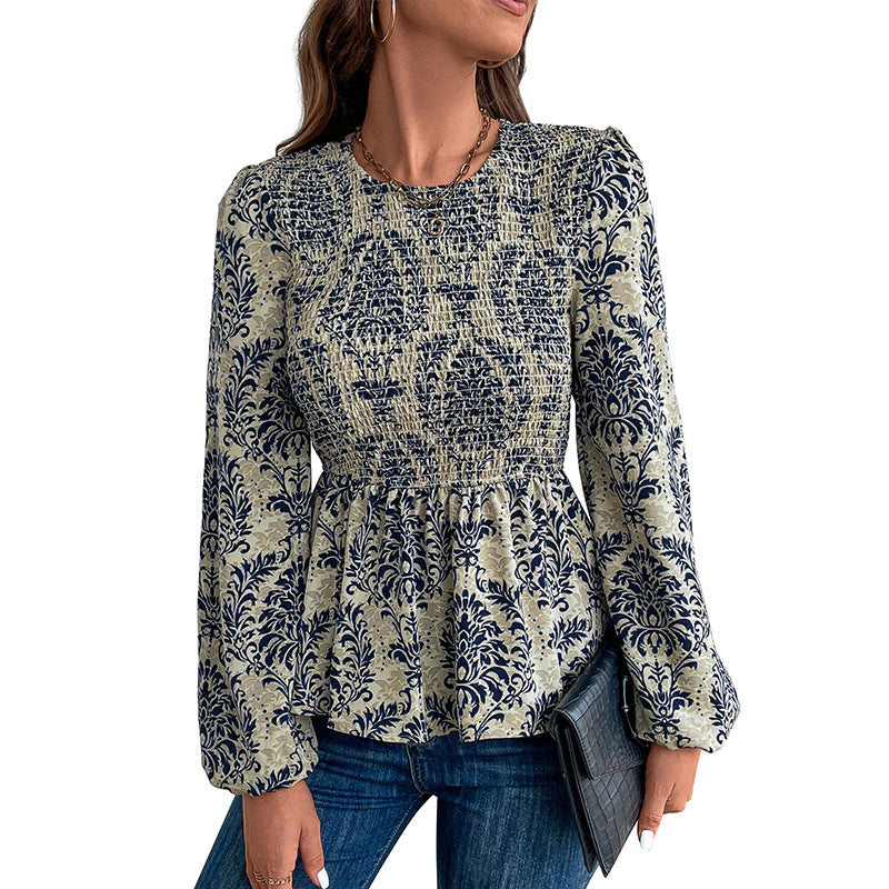 Women's Autumn New Slim Long Sleeve Printed New Chinese Style Blouse