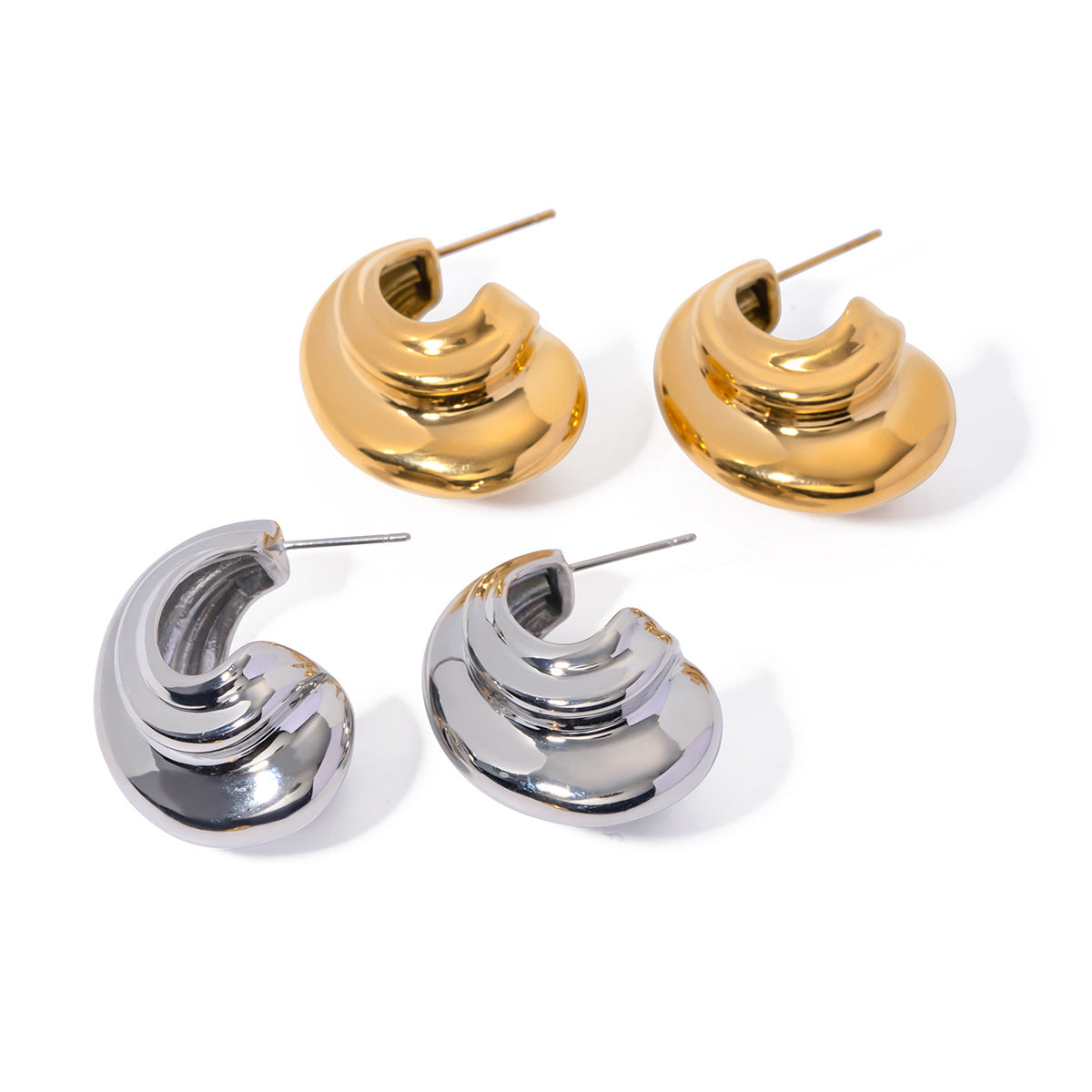 5pcs Minimalist Geometry Series 18K Gold Stainless Steel C-Shaped Earrings Small Earring Earrings