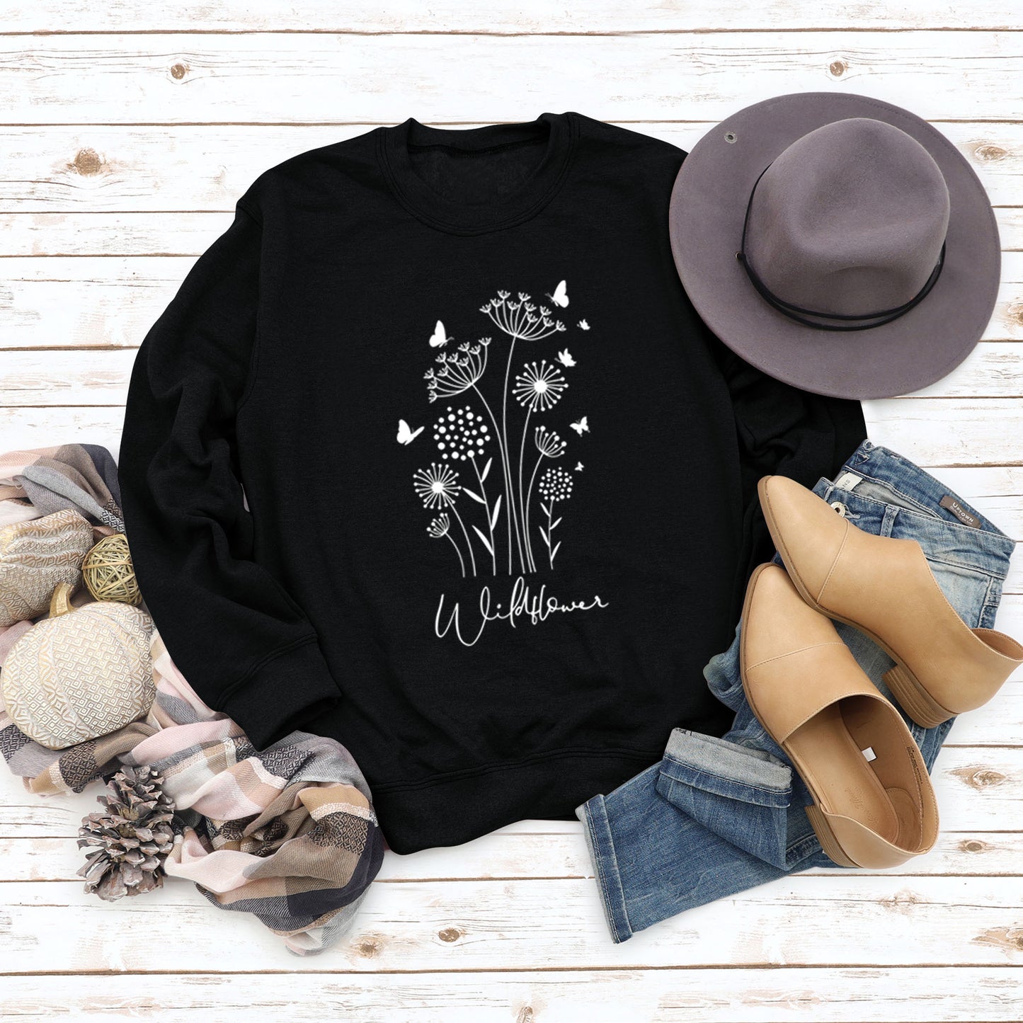 Wildflower Butterfly Letter Print Loose Casual Fall/Winter Long Sleeve Ebay Plus Size Hoodie