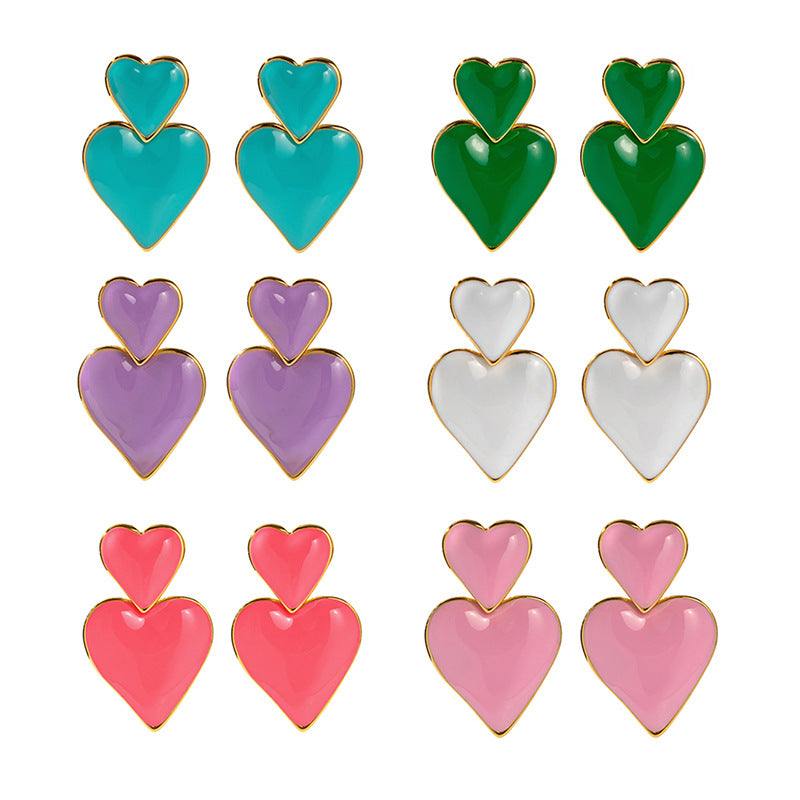 5pcs Jewelry 18K Gold Plated Heart Drop Oil Pendant Earrings Simple Design Sense Of Temperament Fashion