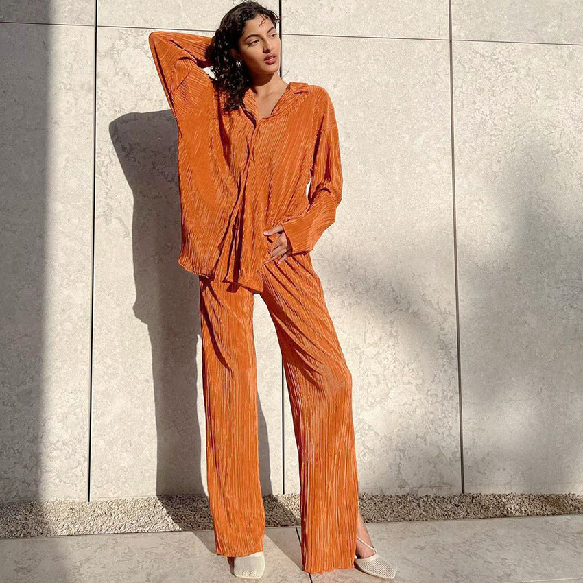 Casual Fashion Sign Pleated Design Loose High Waist Straight Trouser Suit For Women New Autumn And Winter