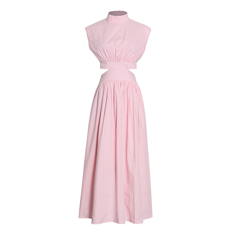 Long Dress Spring New Style Standing Collar Sleeveless Design Sense Waist Slimming Dress