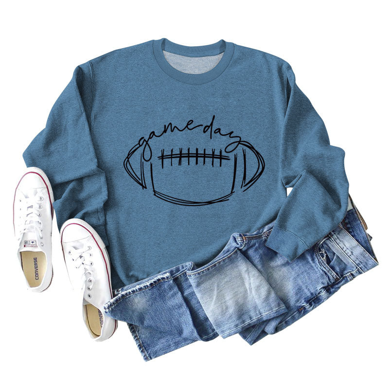 Game Day Rugby Letter-Printed Crew-Neck Fashion Long-Sleeved Hoodie With Base