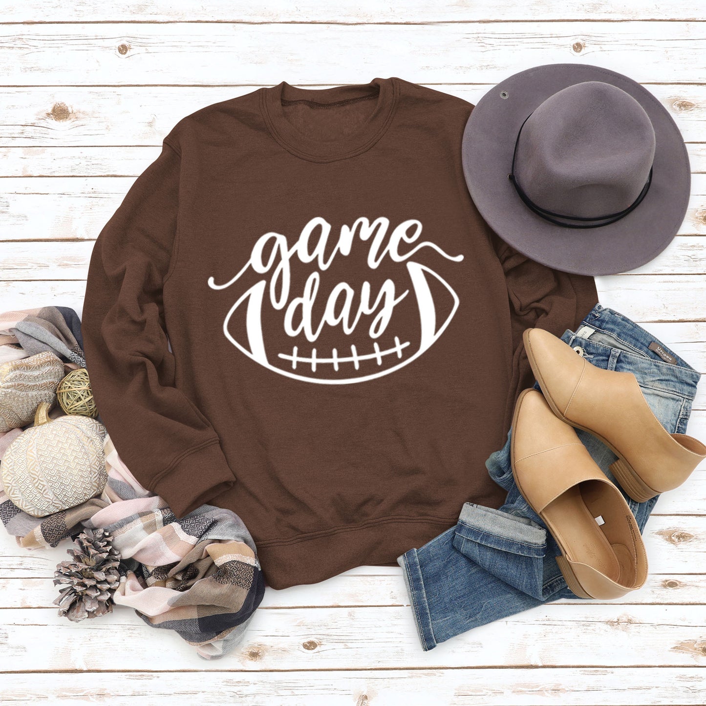 Game Day Baseball Letter-Loose Women's Crew-Neck Fall/Winter Long-Sleeved Shirt Plus Size Hoodie