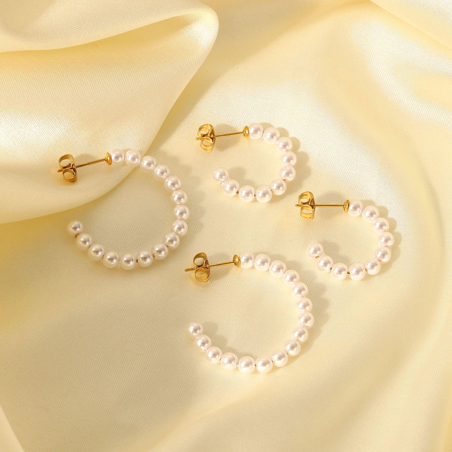 5pcs New Elegant Style 18K Gold Stainless Steel Stud Earrings C Pearl Earrings Fashion Simple Earrings For Women