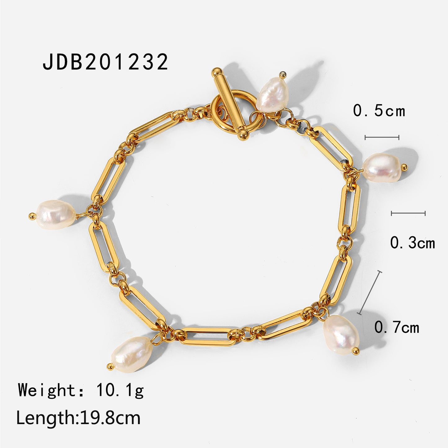 5pcs Vintage Natural Light Pearl Fringe Geometric Stitching Chain Hand Bracelet 18K Gold Stainless Steel Ot Buckle Bracelet