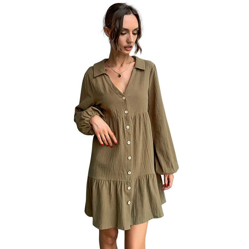 Spring New Women's New Lapel Fold Solid Color Short Dress