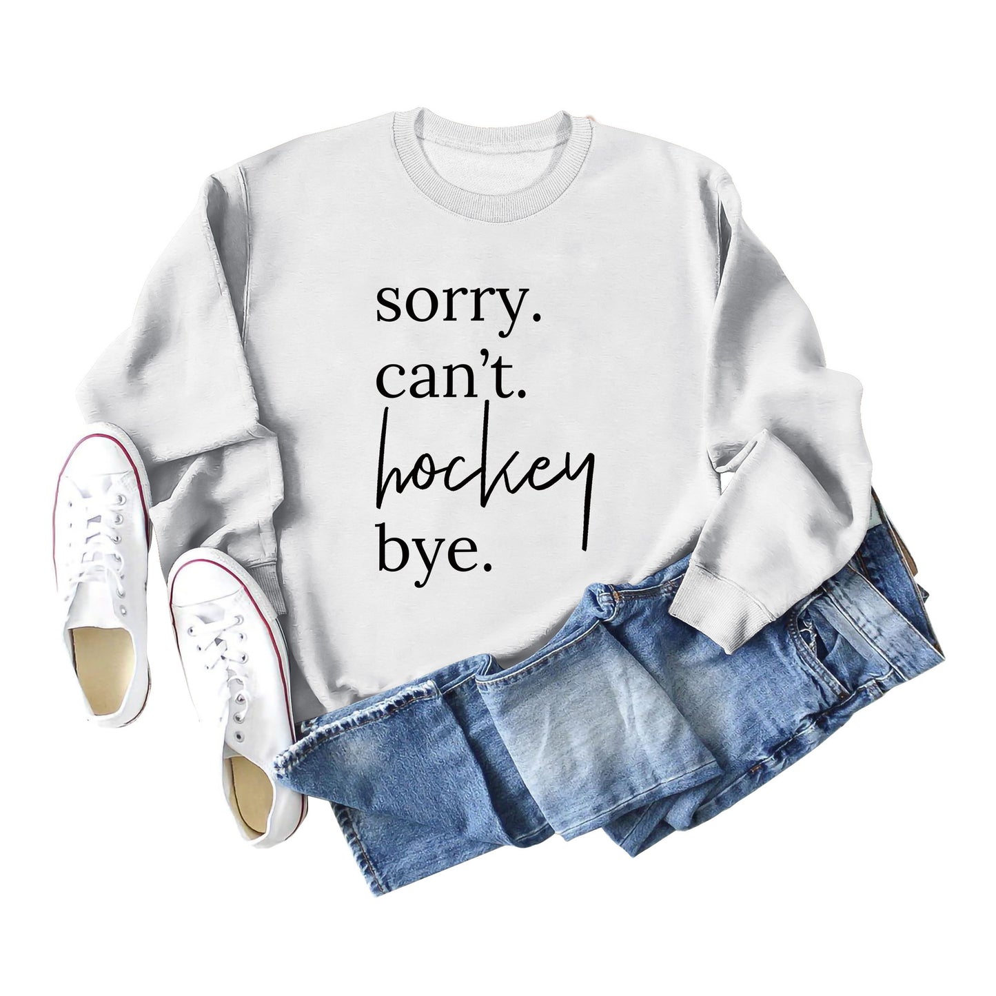 Casual Long Sleeve Sorry Can't Hockey Bye Women's Round Neck Loose Sweater