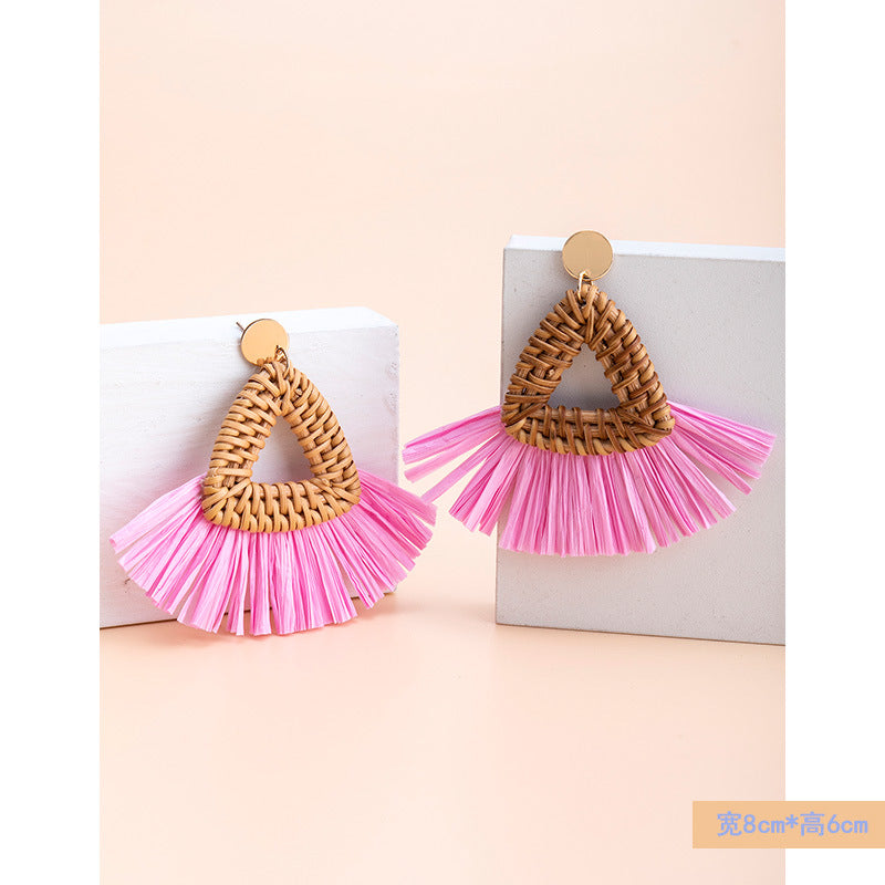 5 pairs Holiday Rattan Earrings For Women Spring And Summer Raffia Woven Earrings Temperament Earrings