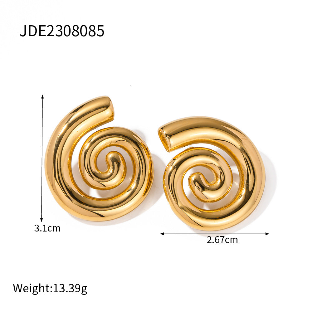 5pcs New 18K Gold Stainless Steel Rotary Thread Earrings Stainless Steel Earrings Women's Earrings Accessories