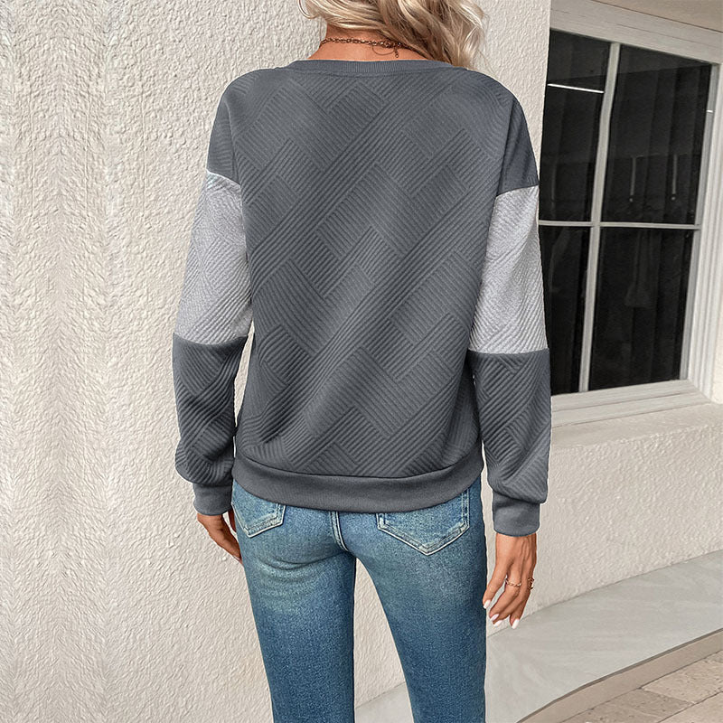 Women's New Autumn Long Sleeve Matching Color Pullover Round Neck Hoodie