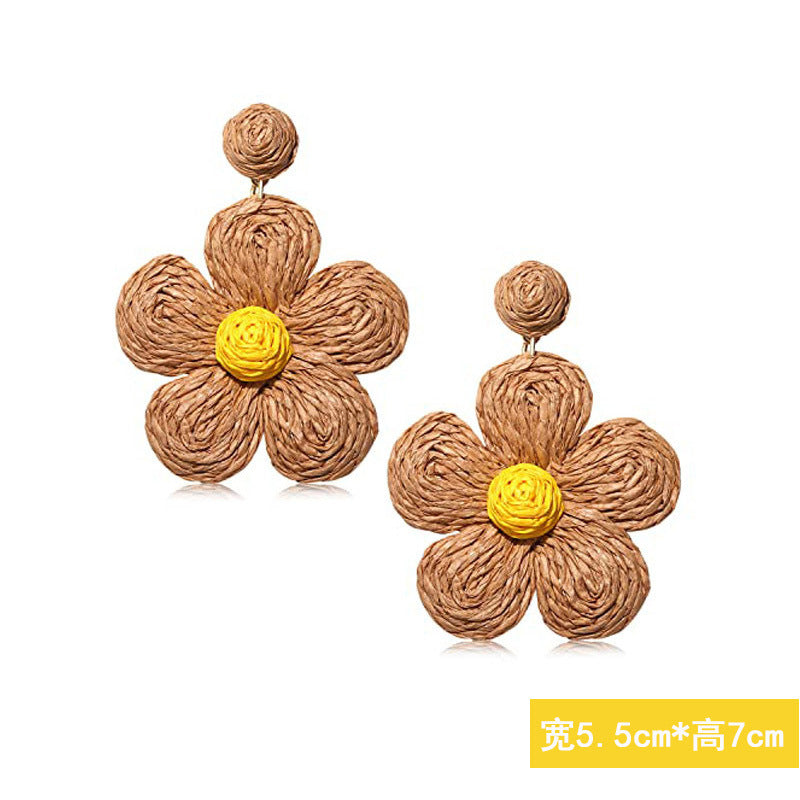 5 pairs Holiday Rattan Earrings For Women Spring And Summer Raffia Woven Earrings Temperament Earrings