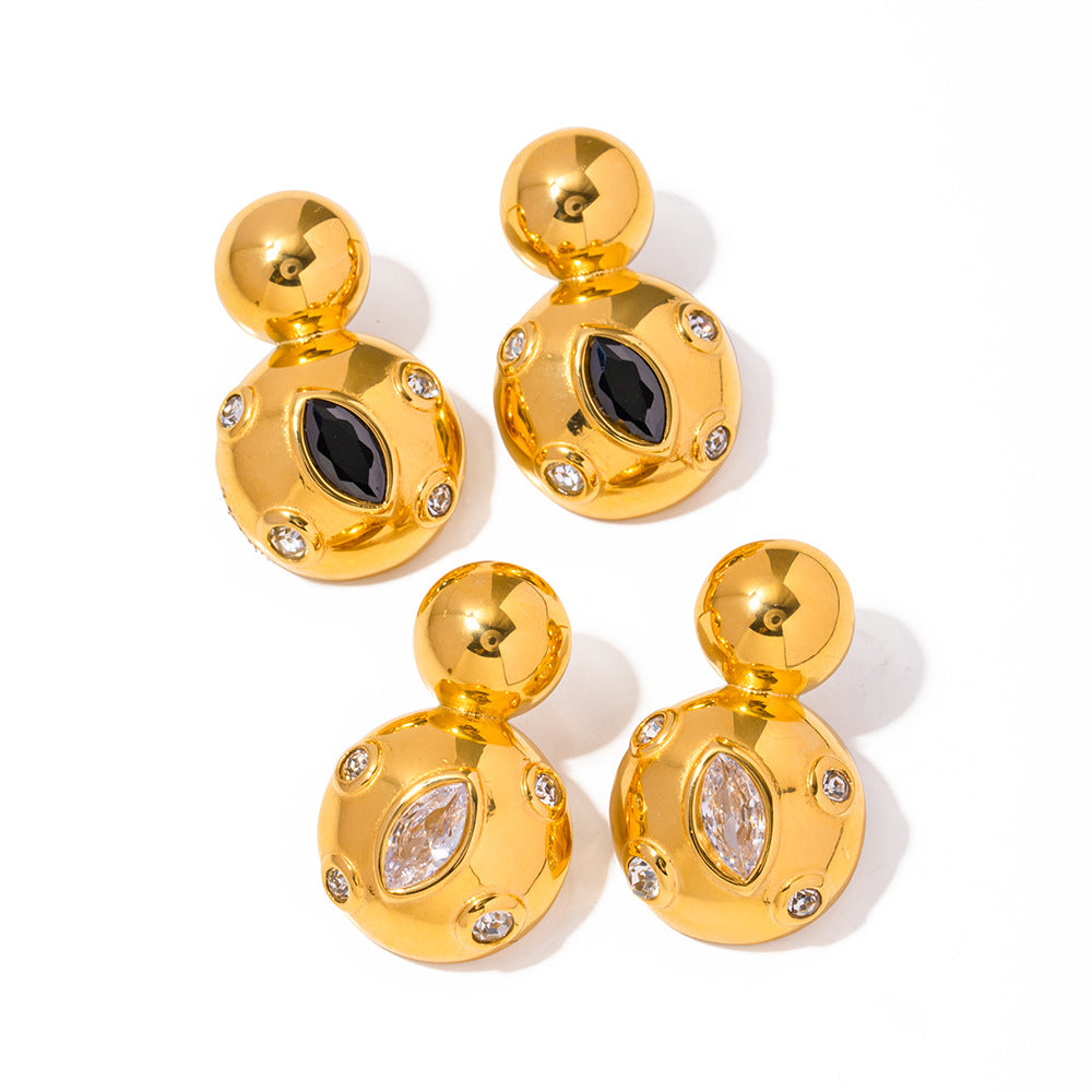 5pcs 18K Gold Stainless Steel Chubby Double Round Ball Drop Earrings For Women Accessories