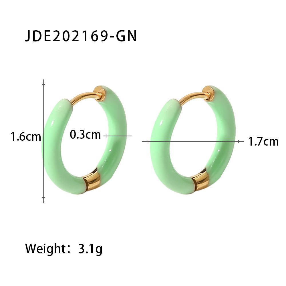 5pcs Summer New Women's Fashion Earrings Stainless Steel Light/Light Orange/Light Green Dripping Jelly Colored Ring Earrings