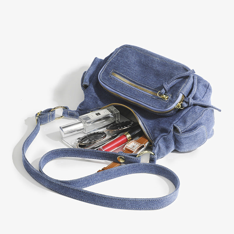 Denim New All-In-One Shoulder Bag Retro Blue Denim Multi-Pocket Crossbody Bag Bag Female Jeans Guangzhou Bag