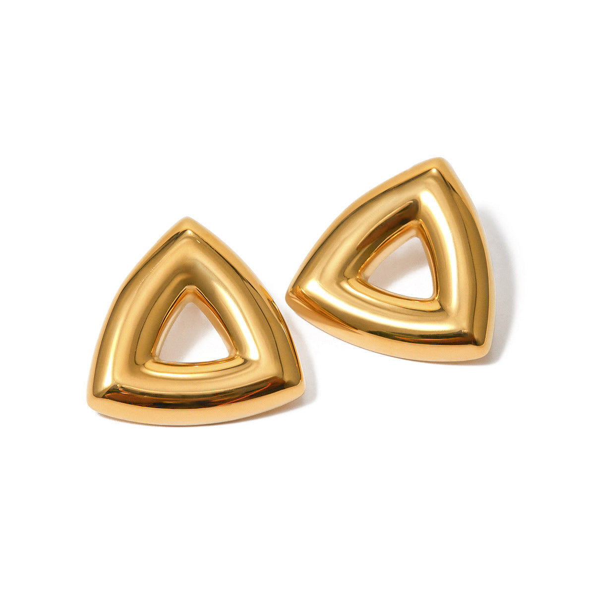 5pcs Stylish 18K Gold Stainless Steel Triangle Hollow Earrings Minimalist Style Simple Studs Earrings For Women