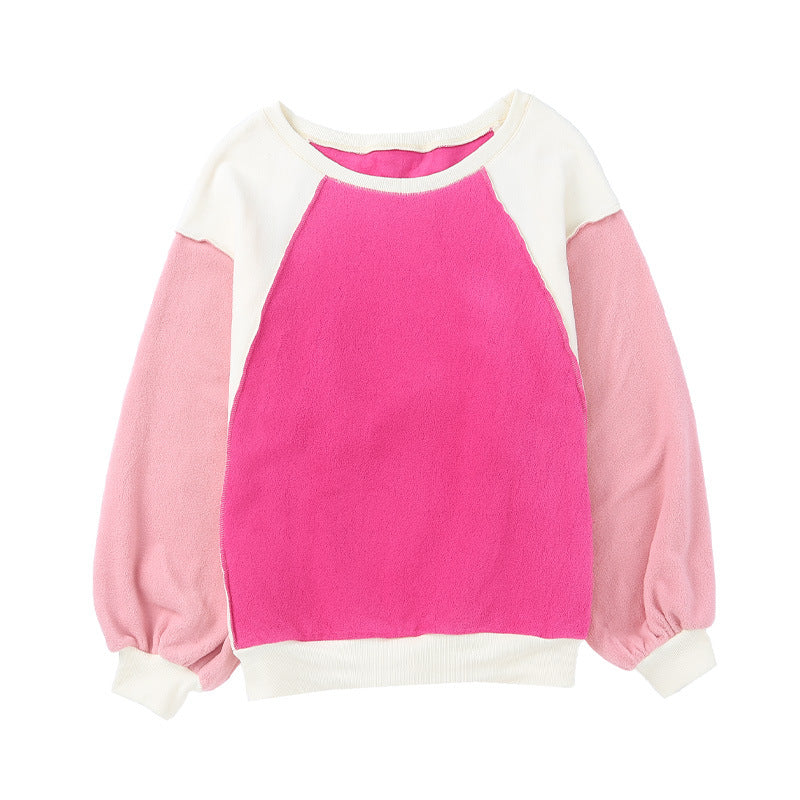 Spring New Rose Color Long-Sleeved Pullover Fleece Sweater Ladies Loose Crew-Neck Fleece Sweater Women