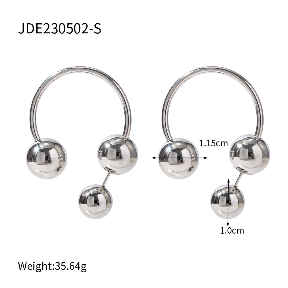 5pcs 18K Gold Stainless Steel Exaggerated Spherical Earrings Temperament Niche Design Women's Earrings