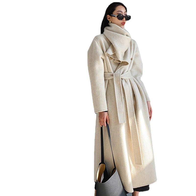 Autumn-Winter Women's European Plus Long Scarf Collar Loose Large Version Lazy Double Sided Woolen Coat For Women