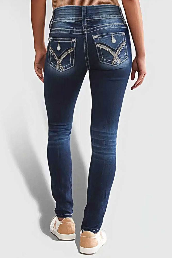 Button Front Mid Waist Skinny Jeans