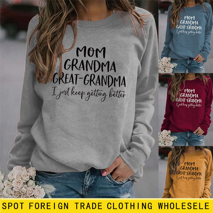 Fashion Base Long Sleeve T-Shirt Mom Grandma Great Letters Fall/Winter Plus Size Ebay Hoodie