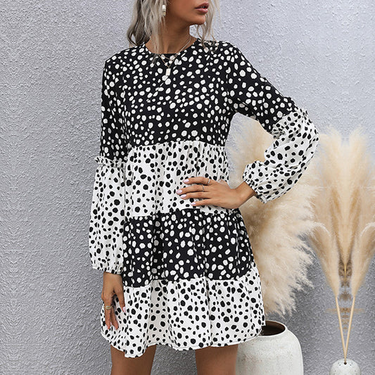 Fashion Women's Printed Skirt Zebra-Print Loose Long-Sleeved Dress