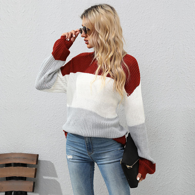 New Autumn And Winter Fashion Women's Long-Sleeved Matching Color In The Long Sweater Casual Women