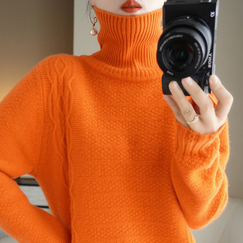 Autumn And Winter Turtleneck 100 Woolen Sweater Autumn And Winter New Thick Turtleneck Loose Solid Color Pullover Base Sweater