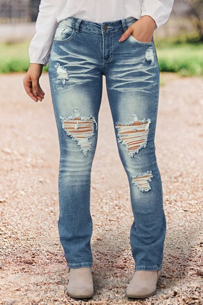 Ripped Low Waist Bootcut Jeans