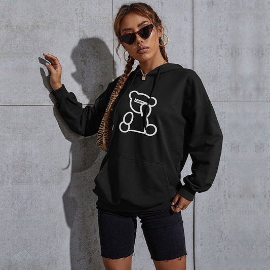 New Bear Print Leisure Sports Hoodie Hoodie Women's Pullover