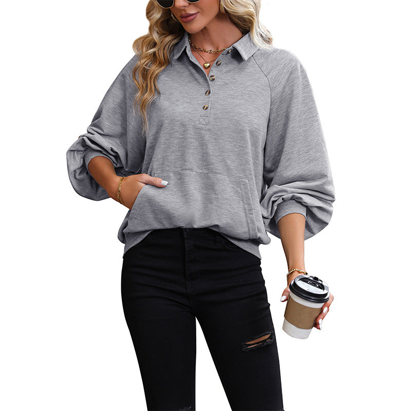 New Autumn Women's Long Sleeve Lapel Solid Color Hoodie