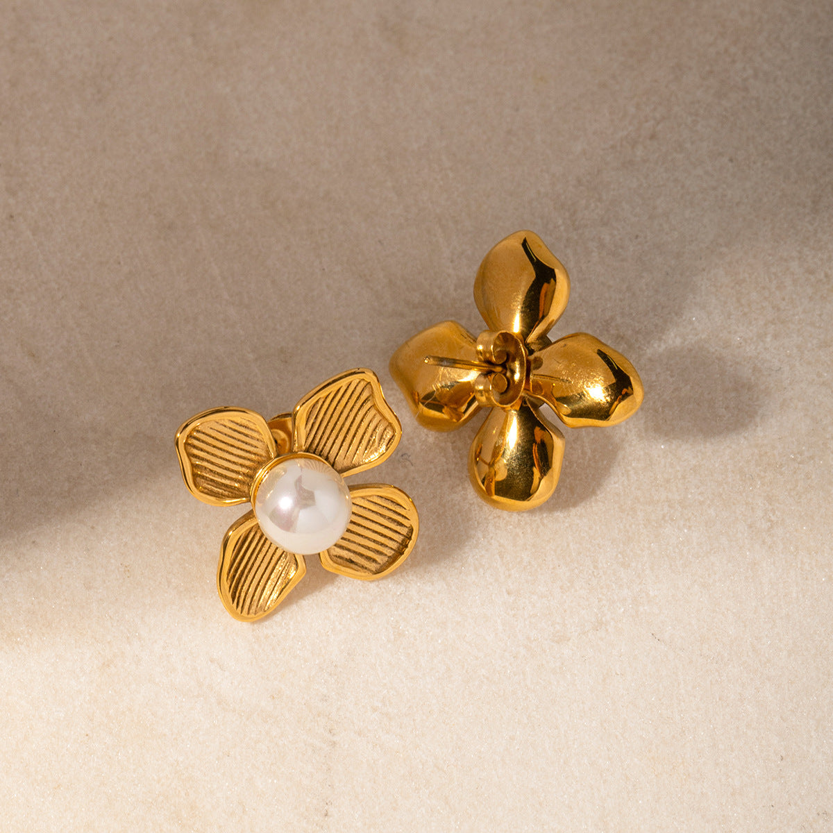 5pcs 18K Gold Stainless Steel Beaded Flower Set Earrings Style Geometric Earrings Do Not Fade Jewelry