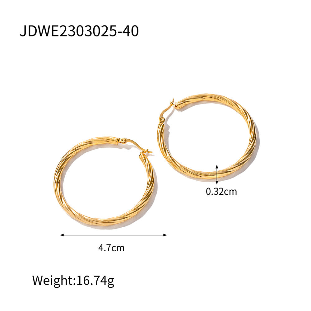 5pcs Stylish 18K Gold Stainless Steel Cable Line Earrings Timeless Titanium Steel Earrings For Women