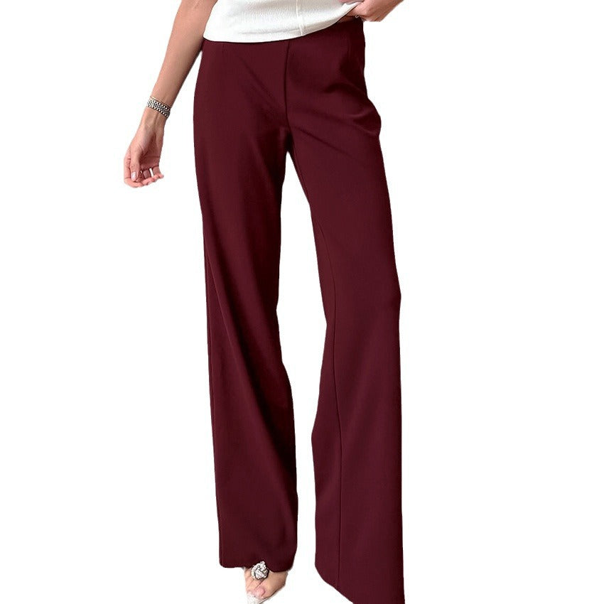 Wine Red Air Layer Elastic Mid-Waist Straight Leg Casual Pants New Autumn Fashion Pants Woman